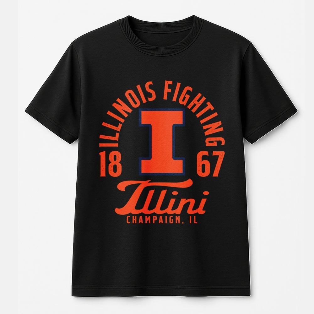 Illinois Fighting Illini T-Shirt | Vintage Style University Block I Graphic | 100% Cotton Premium Tee | Unisex College Alumni