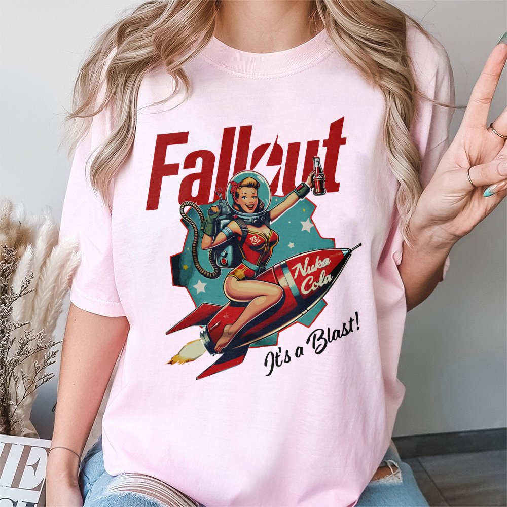 Retro Gaming T-Shirt | Nuka Cola Pin-Up Girl Graphic Tee | Premium 100% Cotton Apparel | Unique Gift for Fallout Fans