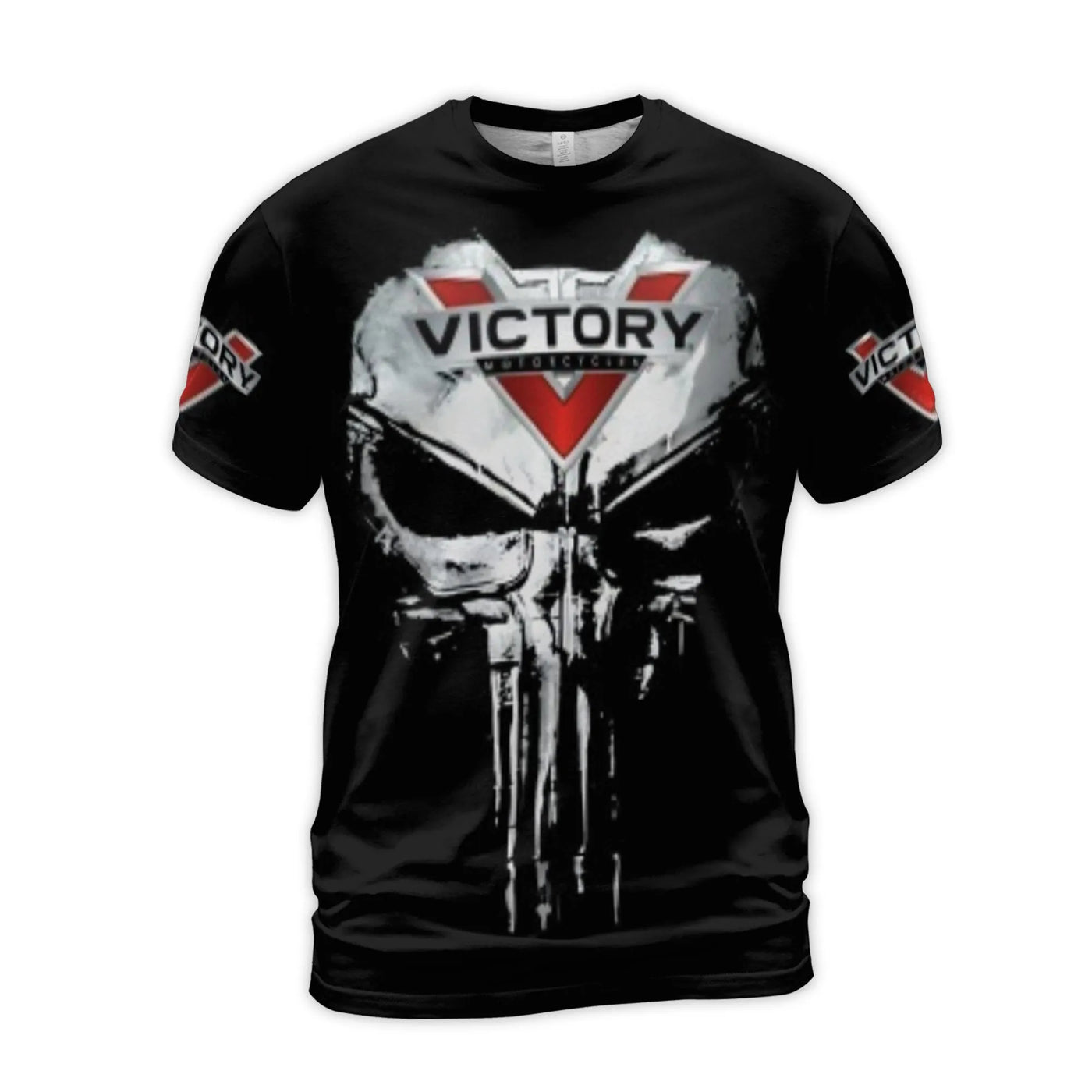 Victory Motorcycles Graphic T-Shirt | Punisher Skull 3D Print Design | Premium Polyester Jersey | Biker Apparel Gift for Men