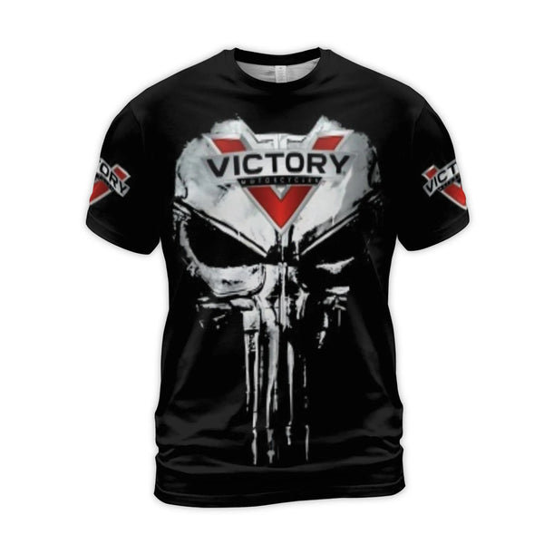 Victory Motorcycles Graphic T-Shirt | Punisher Skull 3D Print Design | Premium Polyester Jersey | Biker Apparel Gift for Men