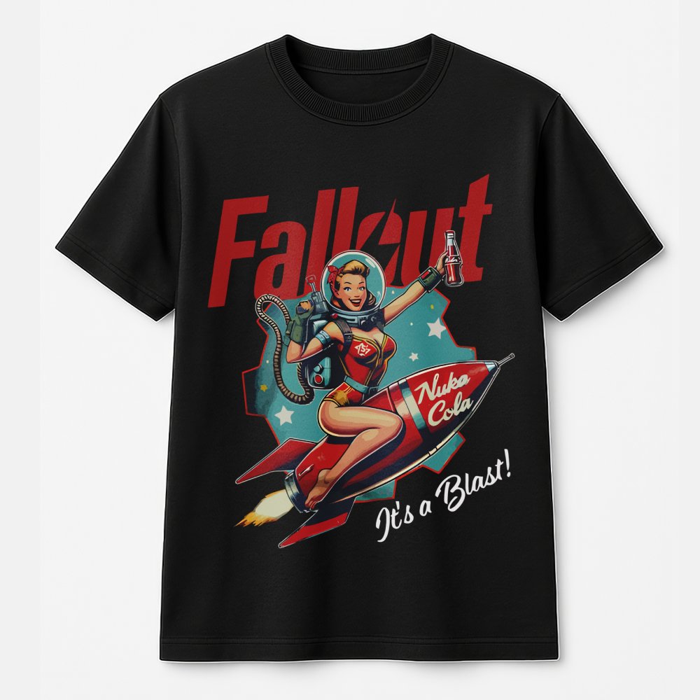 Retro Gaming T-Shirt | Nuka Cola Pin-Up Girl Graphic Tee | Premium 100% Cotton Apparel | Unique Gift for Fallout Fans