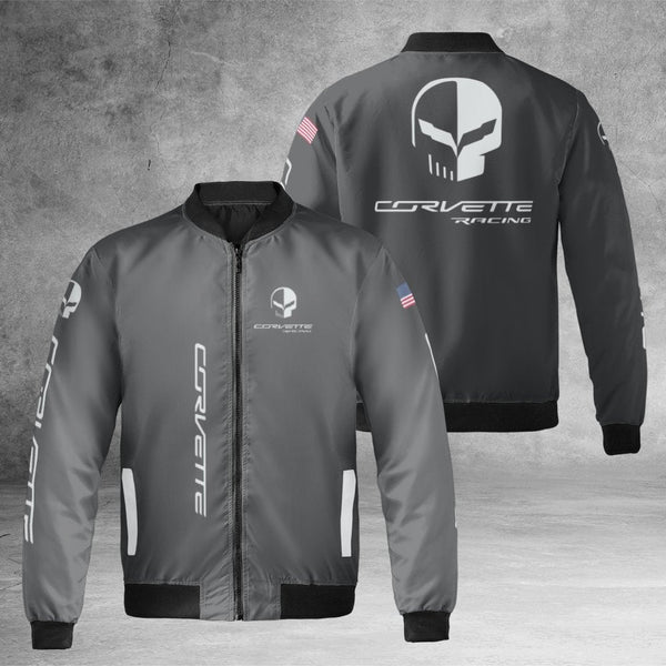 Corvette Racing Bomber Jacket | Jake Skull Graphic | Durable Nylon Outerwear | Premium Motorsport Gift for Sports Car Enthusi