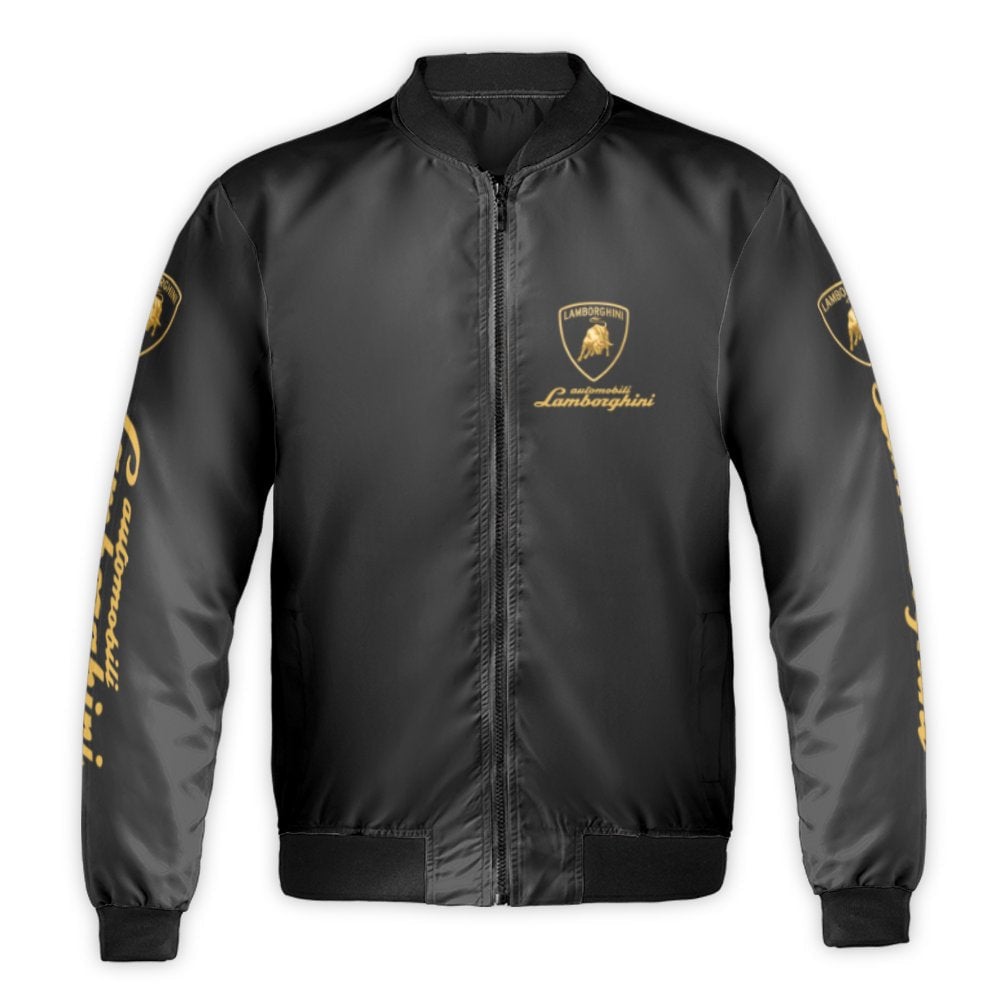 Luxury Supercar Bomber Jacket | Gold Logo Graphic Design | Premium Nylon Outer Shell | Automotive Fan Gear Gift For Men