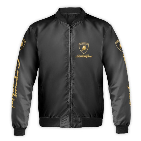 Luxury Supercar Bomber Jacket | Gold Logo Graphic Design | Premium Nylon Outer Shell | Automotive Fan Gear Gift For Men