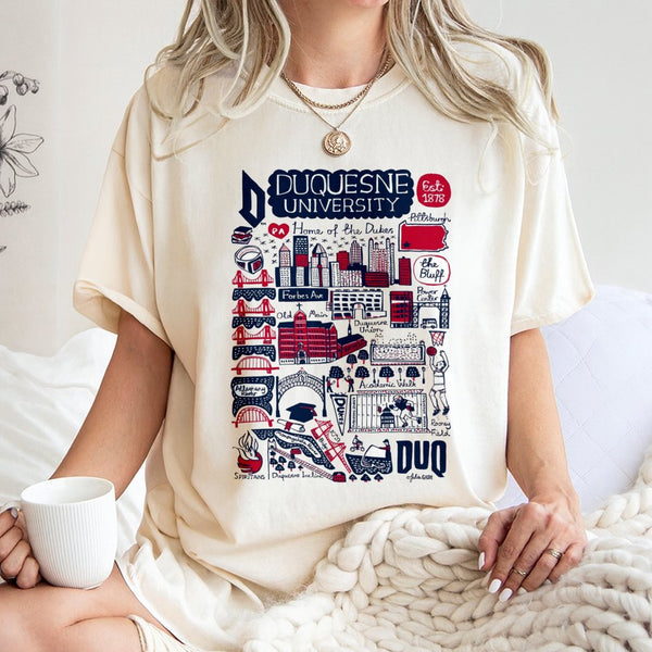 Duquesne University T-Shirt | Hand-Drawn Pittsburgh Campus Map Illustration | 100% Cotton Premium Apparel | Gift for Students