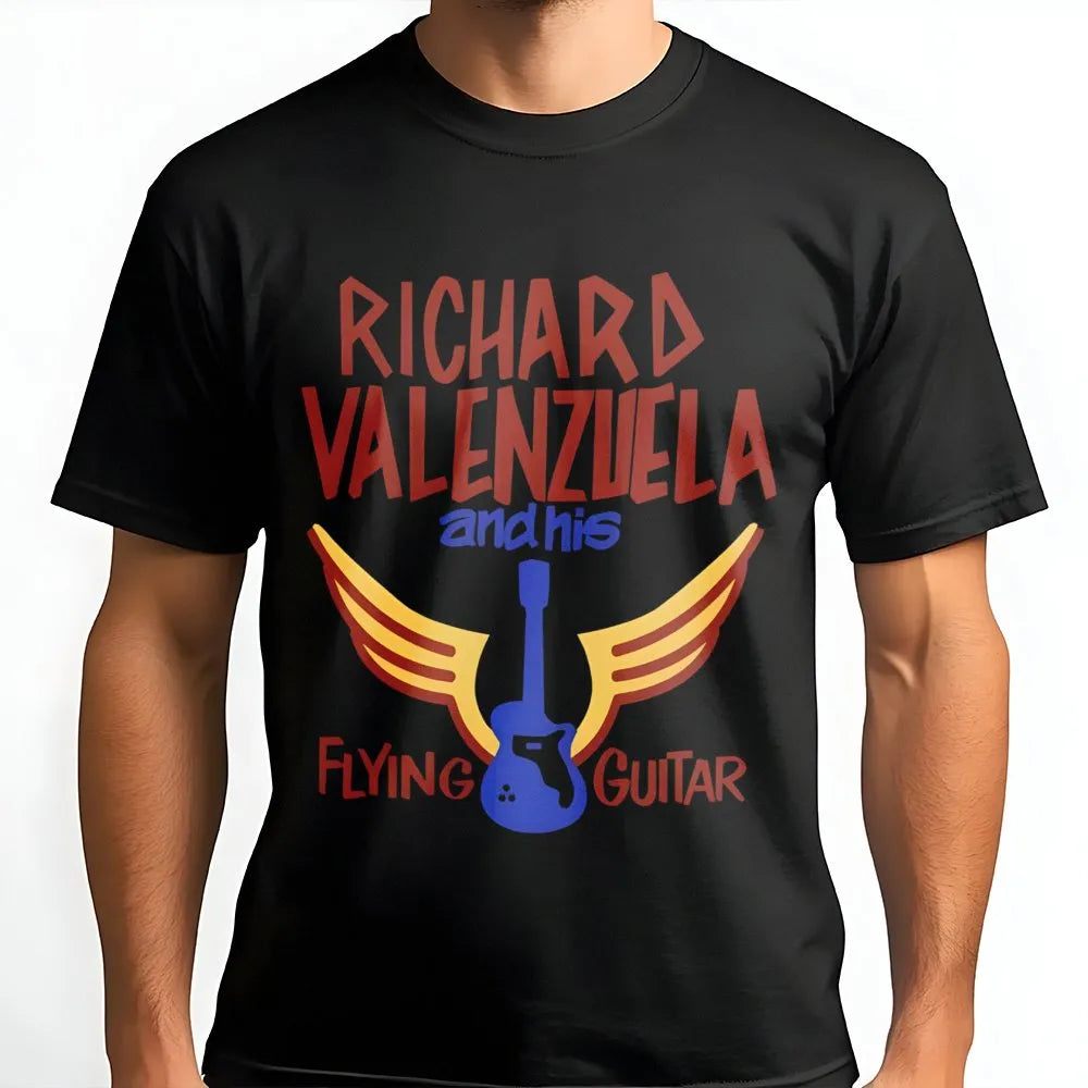 Richard Valenzuela T-Shirt | Retro Flying Guitar Rock Music Graphic | Premium Soft Cotton Unisex Tee | Iconic Musician Fan Gi