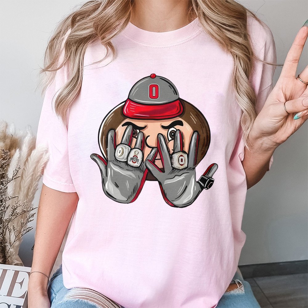 College Football Mascot Ring T-Shirt | Championship Rings Graphic Design | Premium Cotton Tee | Gift for Ohio State Fans and 