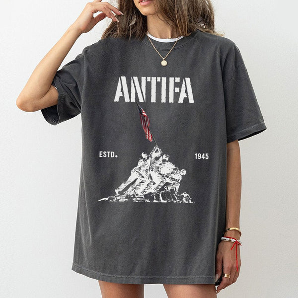Antifa Estd 1945 T-Shirt | Iconic Iwo Jima Design | 100% Cotton Premium Quality | Anti-Fascist Protest Apparel for Activists