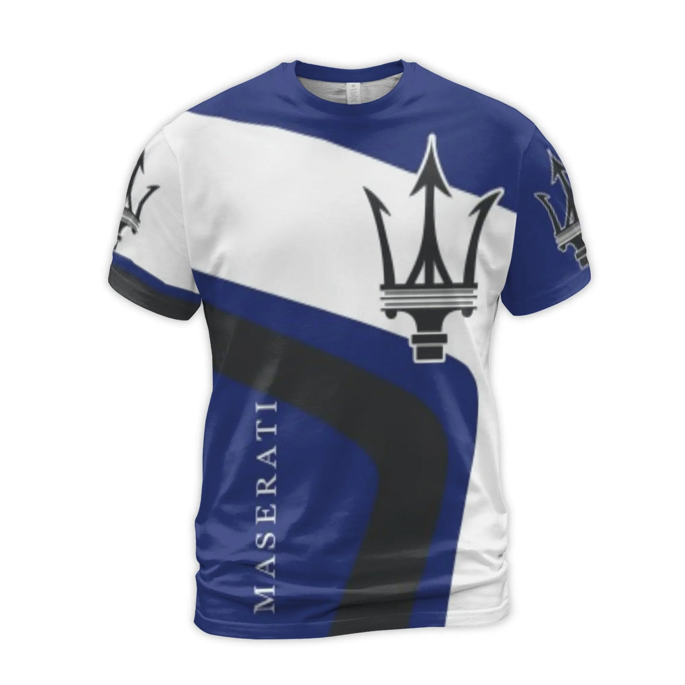 Maserati Trident Logo T-Shirt | Luxury Car All-Over Print Graphic Tee | Premium Polyester Spandex | Gift for Sports Car Enthu