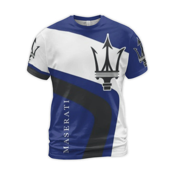 Maserati Trident Logo T-Shirt | Luxury Car All-Over Print Graphic Tee | Premium Polyester Spandex | Gift for Sports Car Enthu