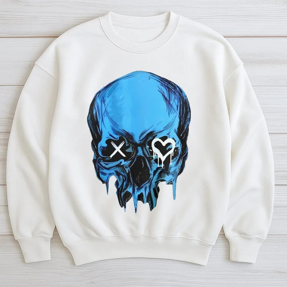 Blue Skull Graphic Sweatshirt | Heart Eye Grunge Aesthetic | Premium Cotton Blend | Dark Romance Bookish Gift for Readers