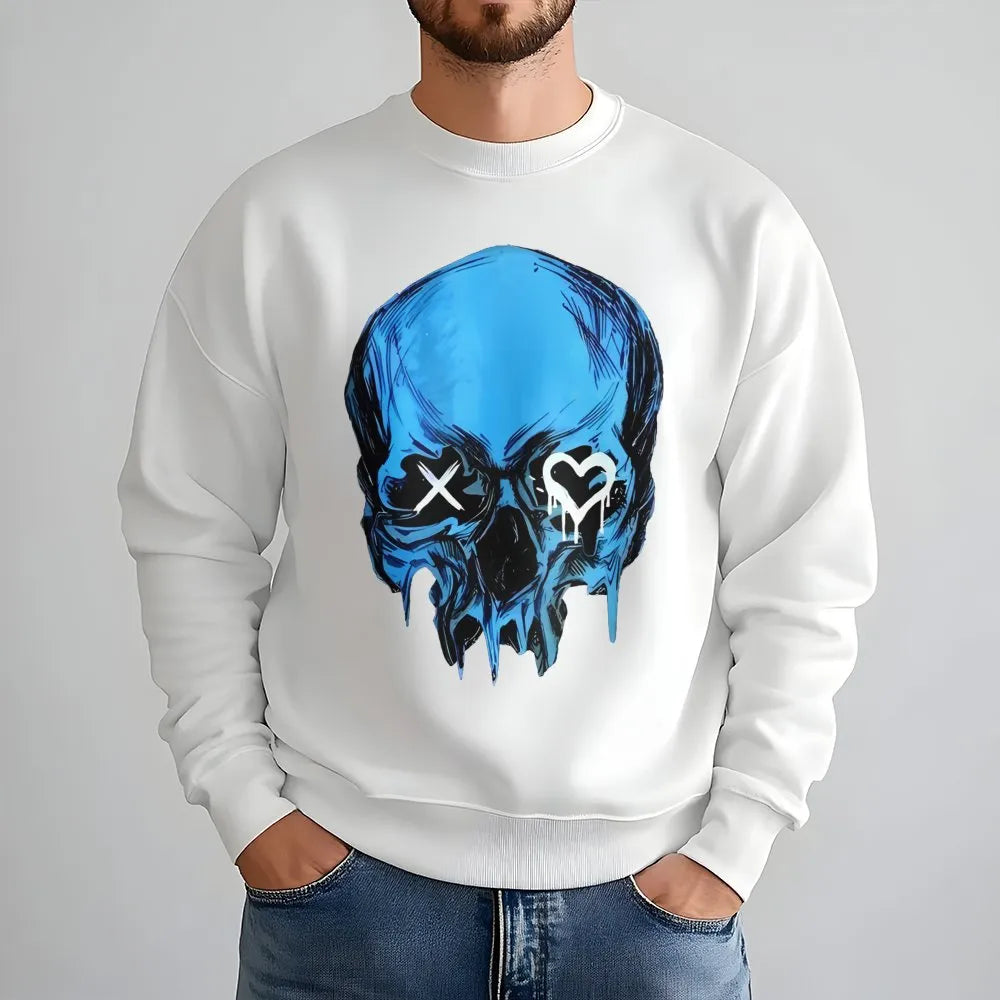 Blue Skull Graphic Sweatshirt | Heart Eye Grunge Aesthetic | Premium Cotton Blend | Dark Romance Bookish Gift for Readers