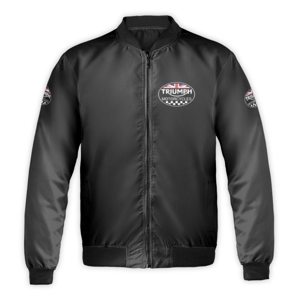Triumph Motorcycles Bomber Jacket | Union Jack Racing Flag Graphic | Durable Nylon Outerwear | Premium Streetwear Gift for Bi
