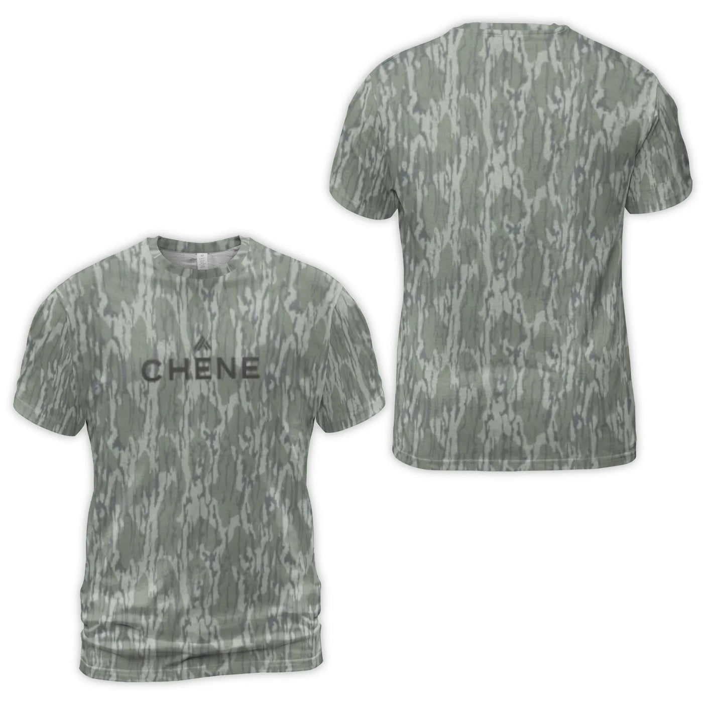 Chene Camo T-Shirt | All-Over 3D Printed Tree Bark Pattern | Premium Polyester Spandex Blend | Breathable Hunting Style Tee f