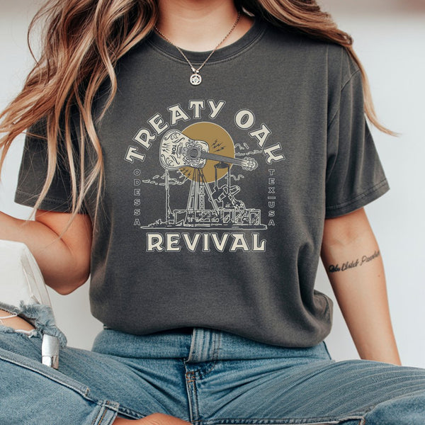 Treaty Oak Revival T-Shirt | Odessa Texas Guitar Oil Rig Graphic | Premium 100% Cotton Tee | Country Music Gift for Men and W