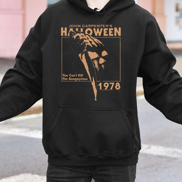 Horror Movie Graphic Hoodie | 1978 Slasher Film Inspired Design | Cotton-Blend Premium Apparel | Retro Halloween Gift for Hor