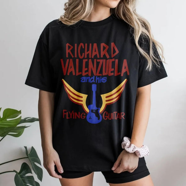 Richard Valenzuela T-Shirt | Retro Flying Guitar Rock Music Graphic | Premium Soft Cotton Unisex Tee | Iconic Musician Fan Gi