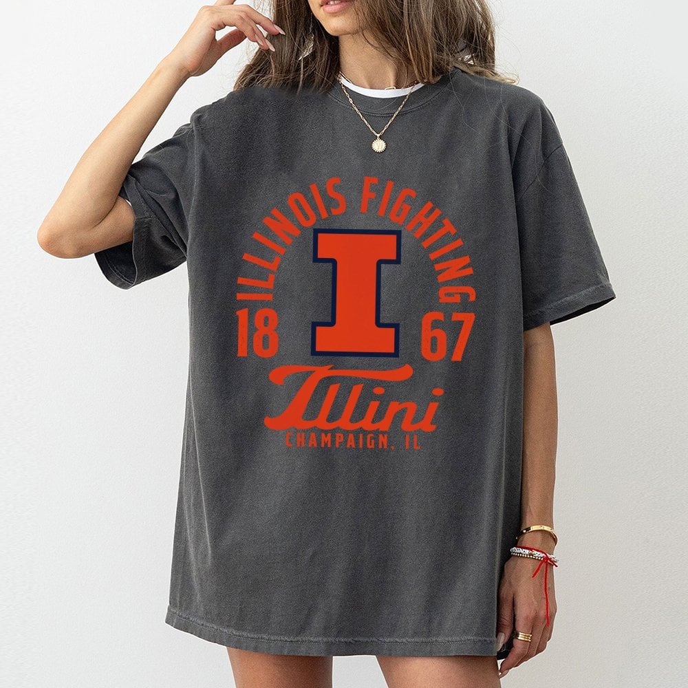 Illinois Fighting Illini T-Shirt | Vintage Style University Block I Graphic | 100% Cotton Premium Tee | Unisex College Alumni