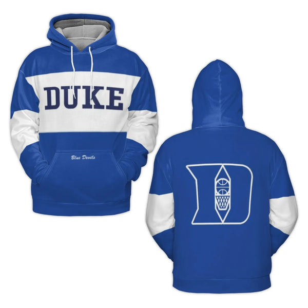 Duke Blue Devils Hoodie | 3D Color Block Basketball Team Graphic | Premium Polyester Brushed Fleece | Unisex Fan Apparel Gift