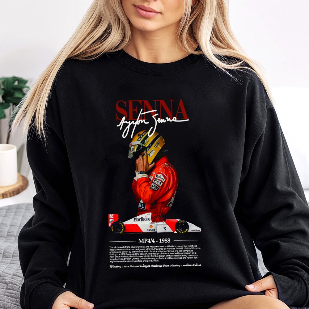 Ayrton Senna F1 Sweatshirt | Vintage Formula 1 MP4/4 Racing Graphic | Premium Cotton Blend Crewneck | Motorsport Gift for Rac