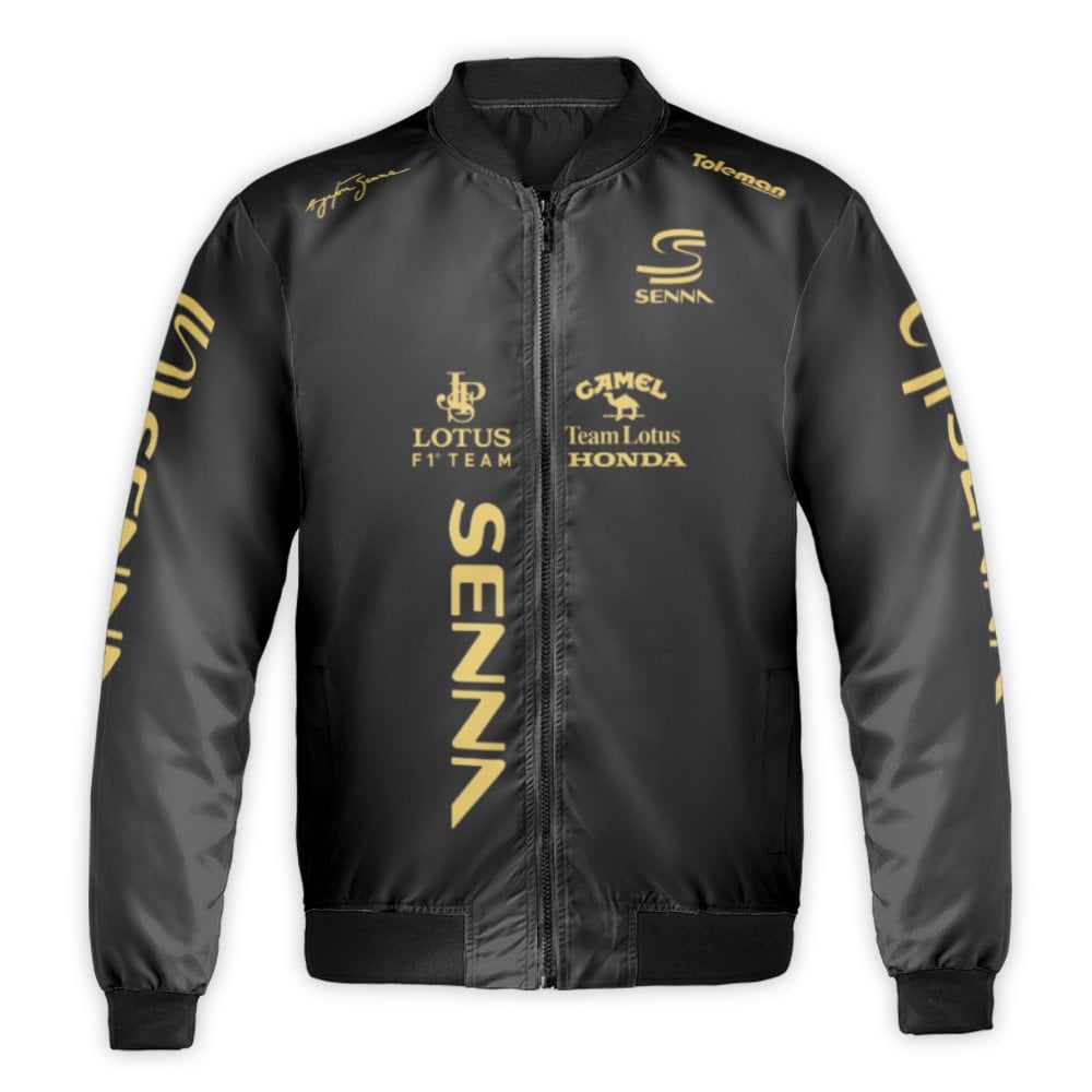 Ayrton Senna Formula 1 Bomber Jacket | Lotus 97T Motorsport Graphic | Durable Nylon Racing Outerwear | Retro F1 Fan Gift for 