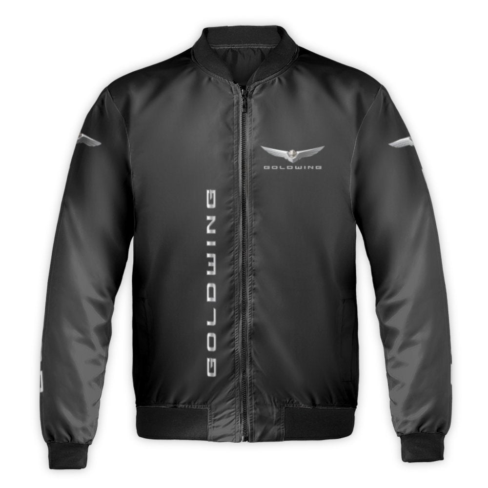 Goldwing Motorcycle Bomber Jacket | Silver Chrome Wing Logo Graphic | Durable Nylon Streetwear | Premium Gift for Motorcycle 