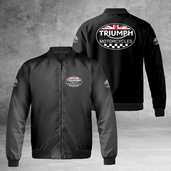 Triumph Motorcycles Bomber Jacket | Union Jack Racing Flag Graphic | Durable Nylon Outerwear | Premium Streetwear Gift for Bi