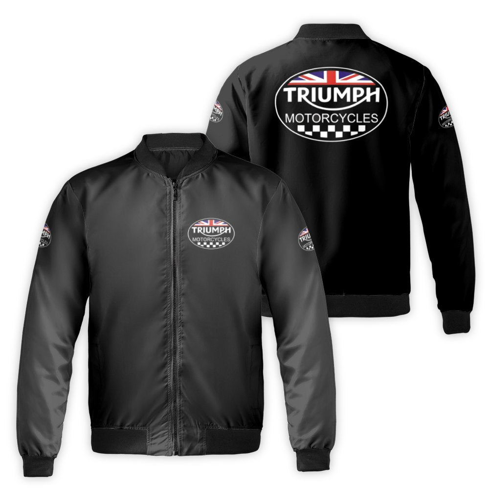 Triumph Motorcycles Bomber Jacket | Union Jack Racing Flag Graphic | Durable Nylon Outerwear | Premium Streetwear Gift for Bi