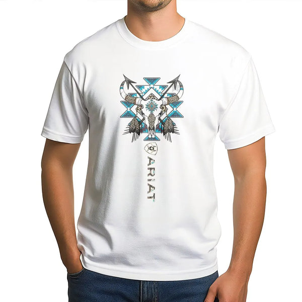 Western Bull Skull T-Shirt | Aztec Tribal Longhorn Graphic | Premium Cotton Unisex Tee | Cowboy Ranch Gift for Her