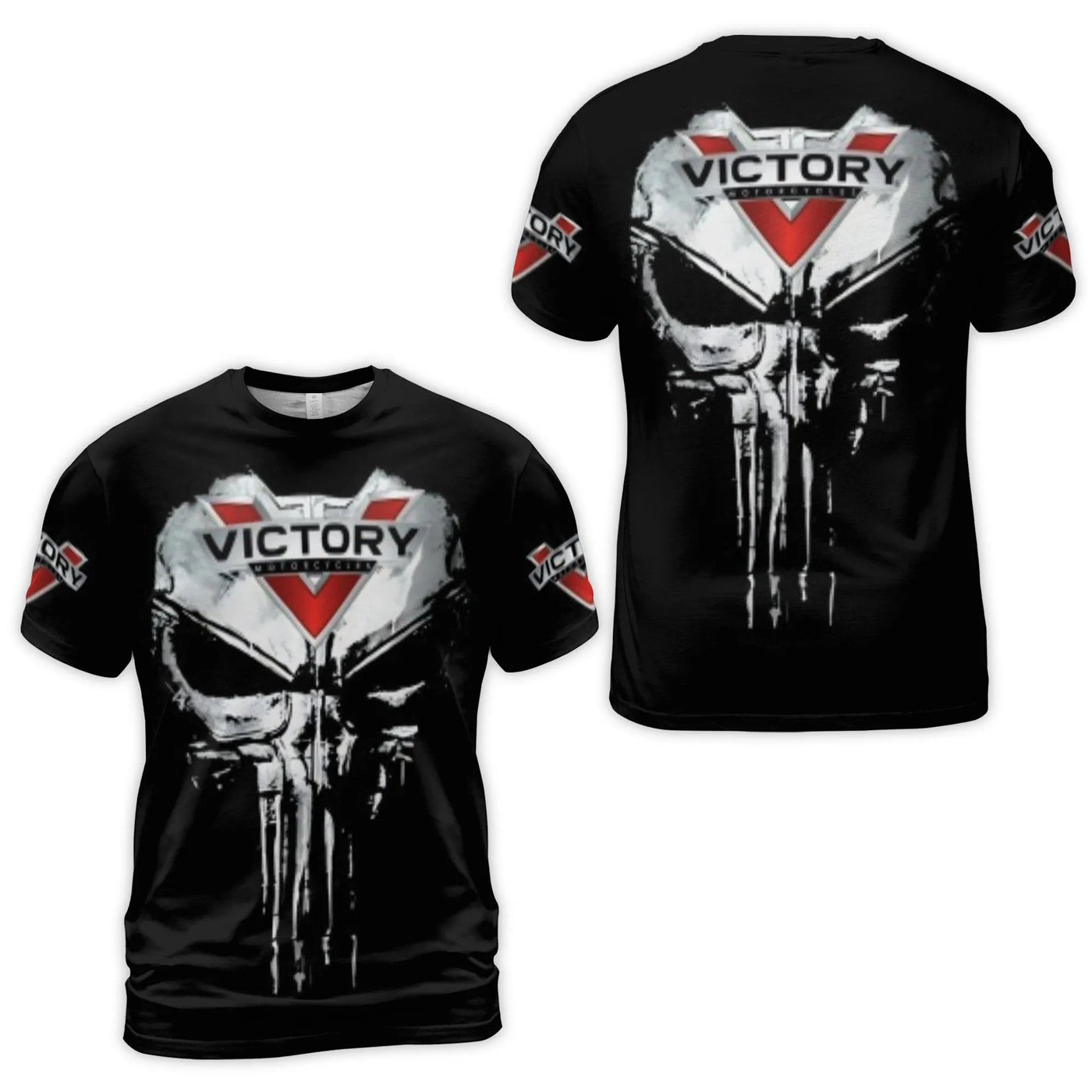 Victory Motorcycles Graphic T-Shirt | Punisher Skull 3D Print Design | Premium Polyester Jersey | Biker Apparel Gift for Men