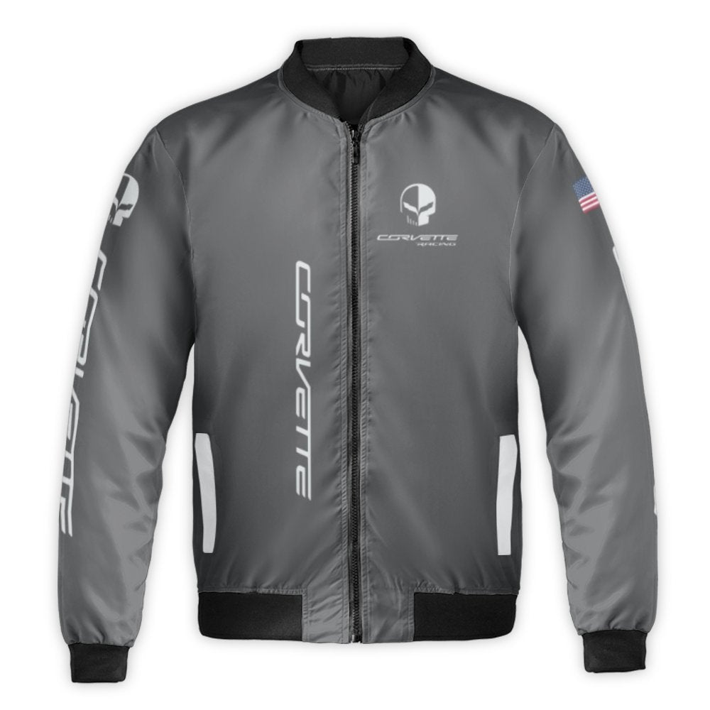 Corvette Racing Bomber Jacket | Jake Skull Graphic | Durable Nylon Outerwear | Premium Motorsport Gift for Sports Car Enthusi