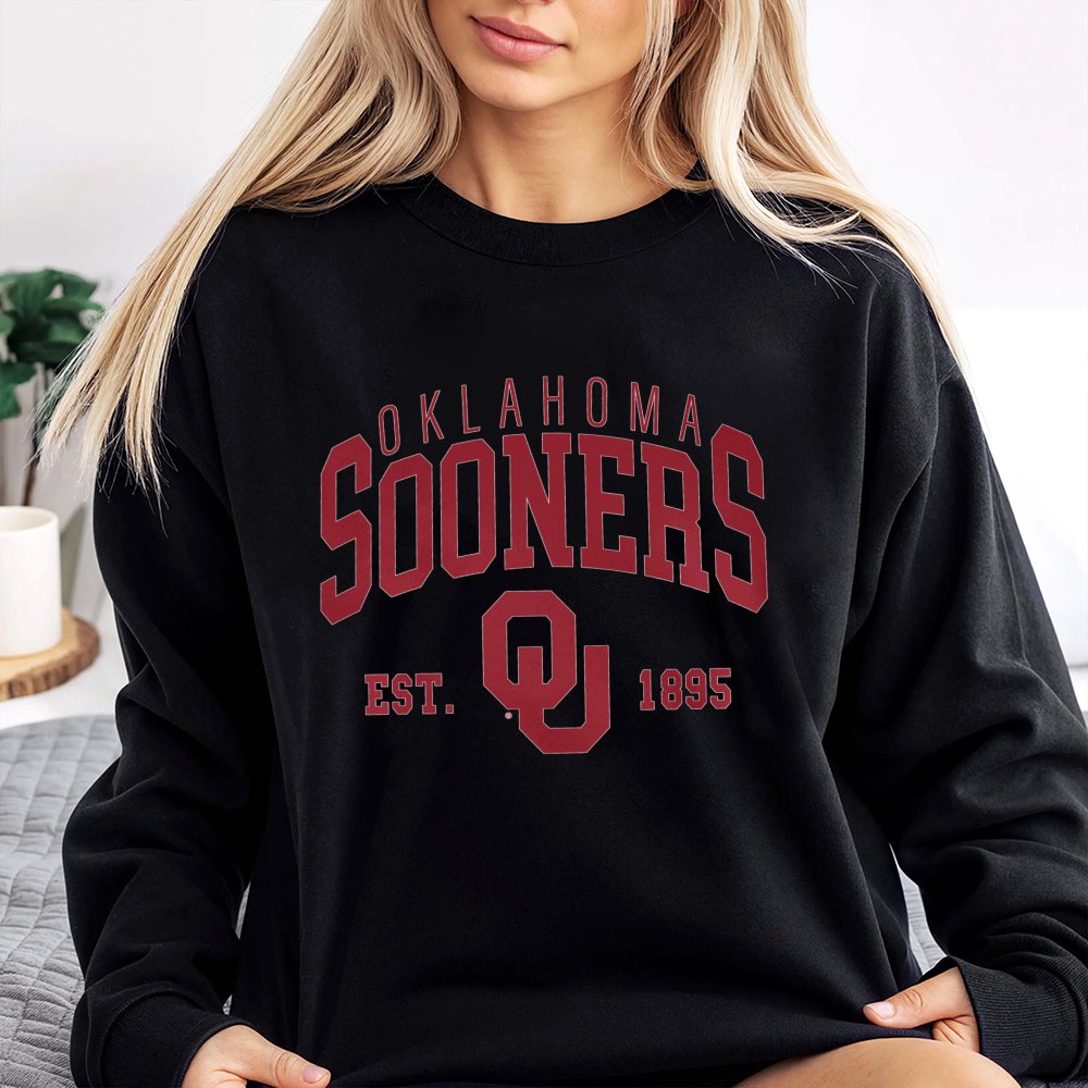 Oklahoma Sooners Sweatshirt | Retro Est. 1895 Varsity OU Logo | Premium Cotton Blend Crewneck | Gift for University of Oklaho
