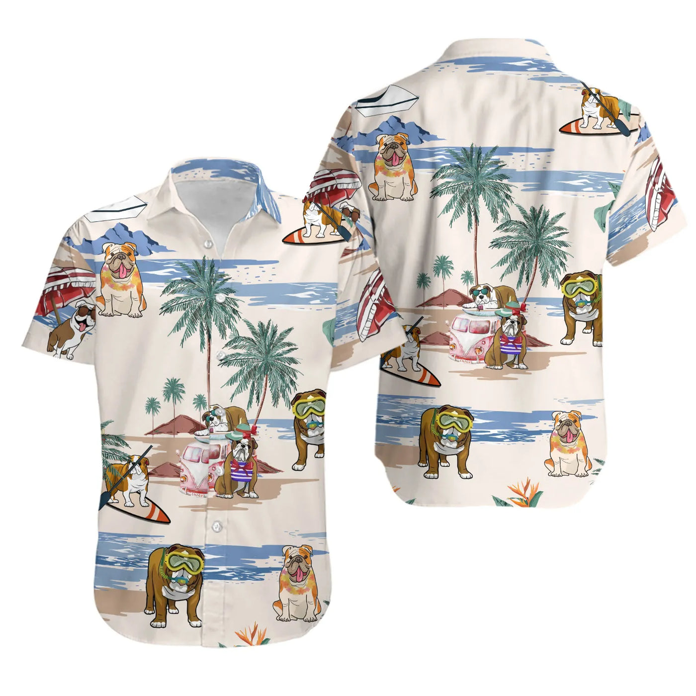 Bulldog Hawaiian Shirt | Tropical Beach Party Print | Lightweight Summer Apparel | Gift for Dog Lovers
