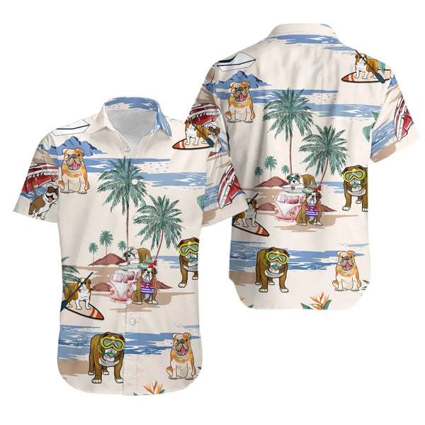Bulldog Hawaiian Shirt | Tropical Beach Party Print | Lightweight Summer Apparel | Gift for Dog Lovers