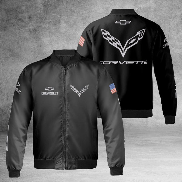 Chevy Corvette Bomber Jacket | American Muscle Car Motorsport Design | Premium Nylon Racing Apparel | Gift For Car Enthusiast