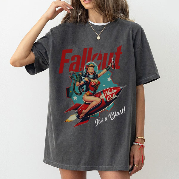 Retro Gaming T-Shirt | Nuka Cola Pin-Up Girl Graphic Tee | Premium 100% Cotton Apparel | Unique Gift for Fallout Fans