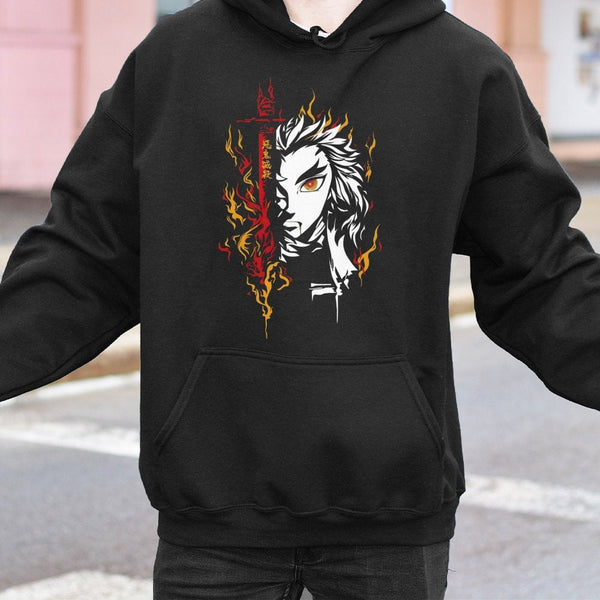 Flame Hashira Anime Hoodie | Kyojuro Rengoku Graphic Print | Premium Cotton Blend | Gift for Manga and Otaku Fans