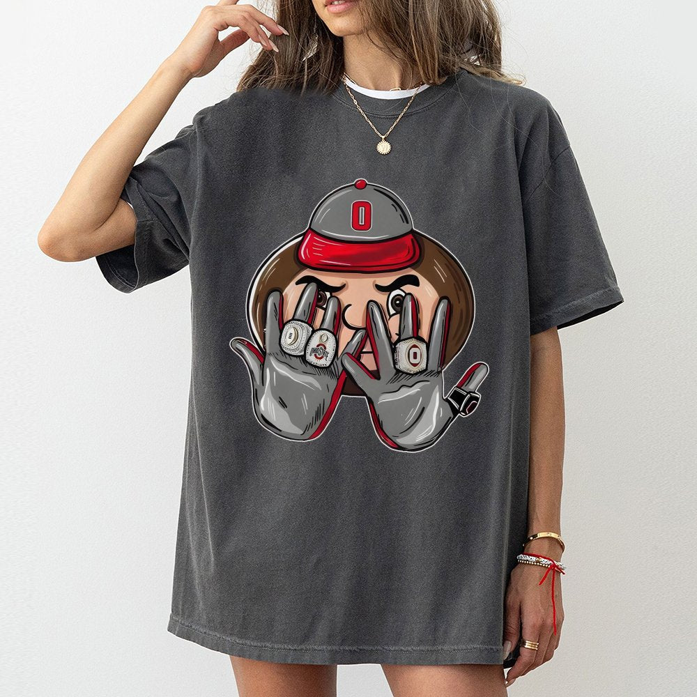College Football Mascot Ring T-Shirt | Championship Rings Graphic Design | Premium Cotton Tee | Gift for Ohio State Fans and 