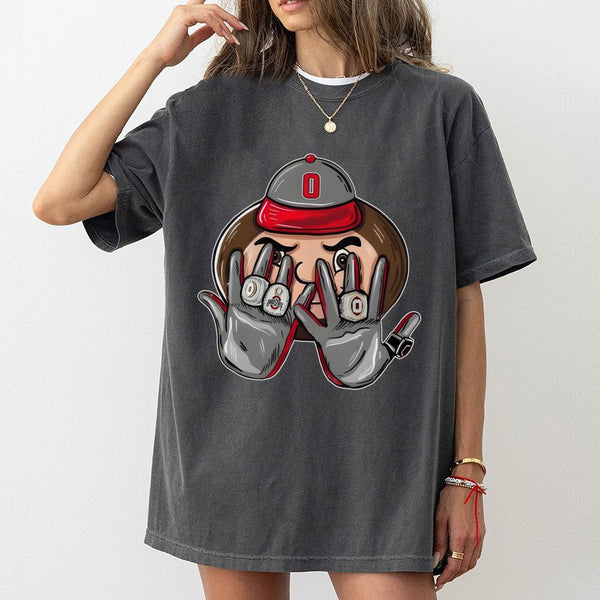 College Football Mascot Ring T-Shirt | Championship Rings Graphic Design | Premium Cotton Tee | Gift for Ohio State Fans and 