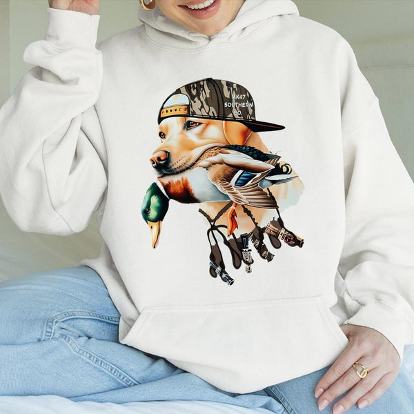 Labrador Duck Hunting Hoodie | Retriever Dog with Mallard Graphic | Premium Cotton Blend Fleece | Gift for Hunters and Outdoo