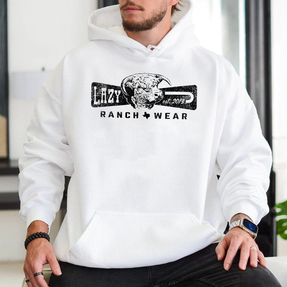Western Ranch Hoodie | Distressed Bull Skull Graphic Print | Premium Cotton-Blend Pullover | Rustic Gift for Country Style Me