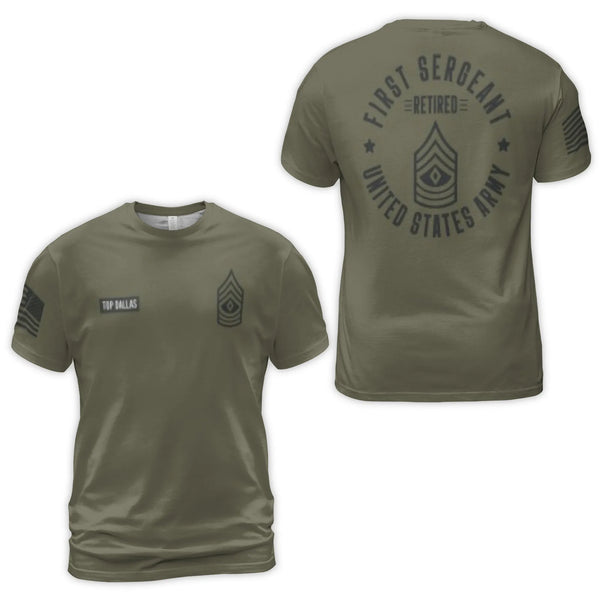 First Sergeant Retired US Army T-Shirt | Military Rank Insignia 3D Print | Premium Polyester Blend | Patriotic Gift for Veter