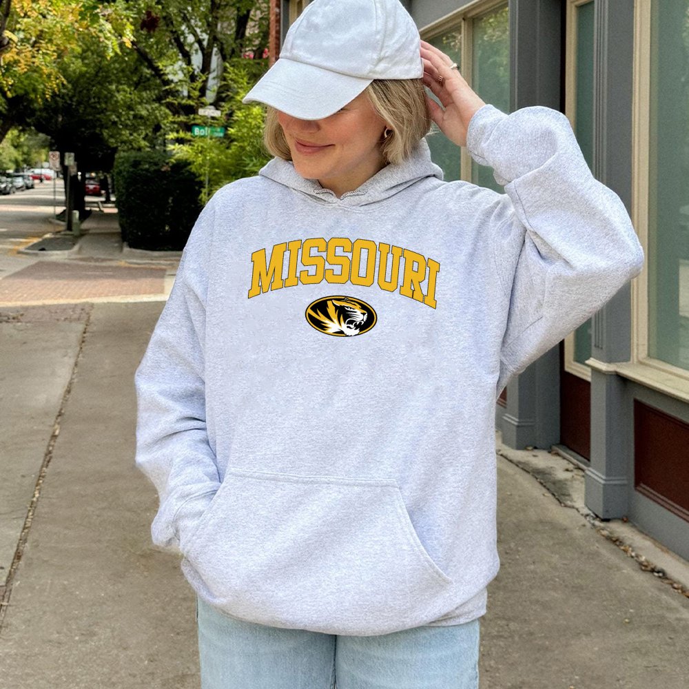 Missouri Tigers Hoodie | Arch Logo Graphic Sweatshirt | Premium Cotton Blend | Unisex College Fan Apparel Gift For Students A