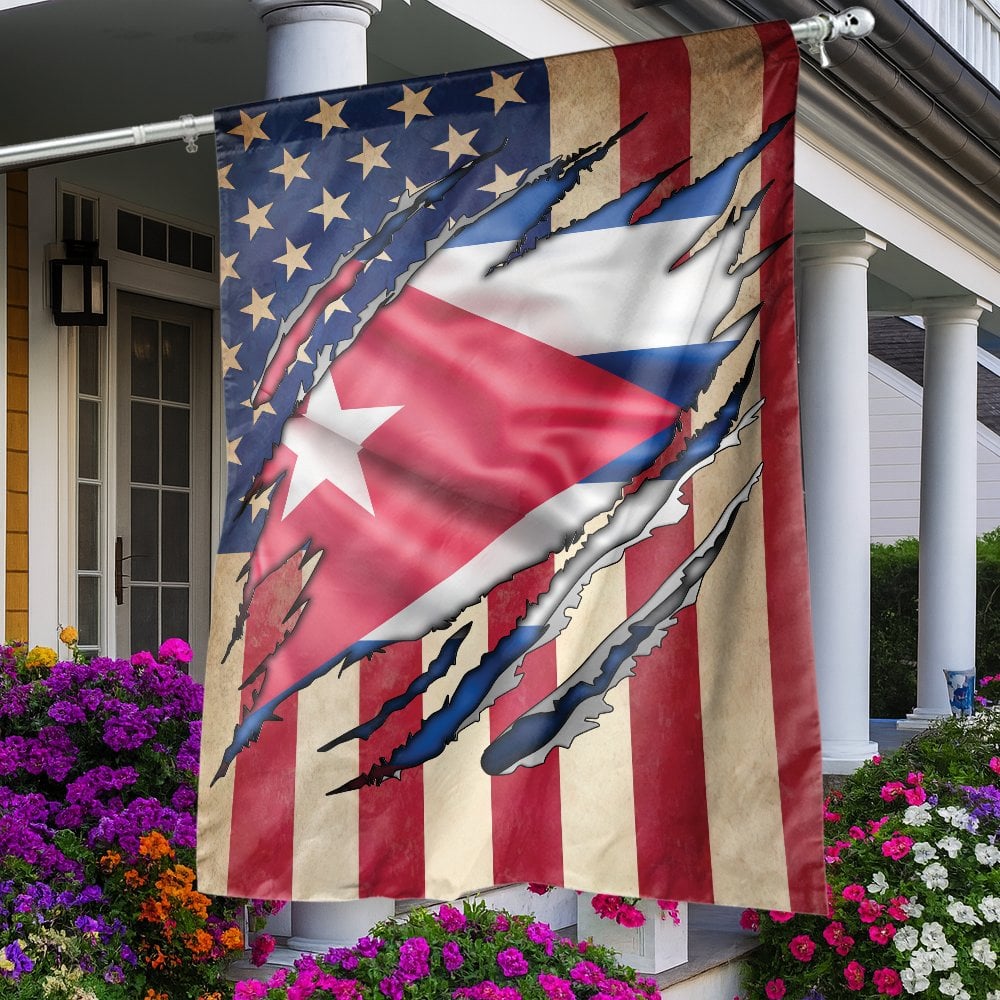 American and Cuban Flag Ripped Design | Patriotic Dual Heritage Garden Banner | Durable Weather-Resistant Polyester | Gift fo