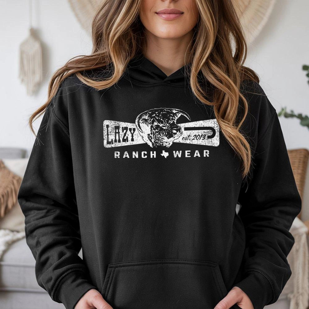 Western Ranch Hoodie | Distressed Bull Skull Graphic Print | Premium Cotton-Blend Pullover | Rustic Gift for Country Style Me