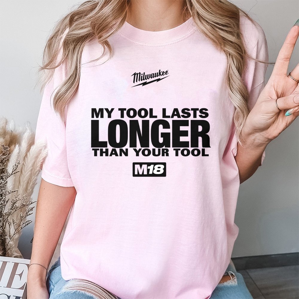 Power Tool Fan Graphic Tee | My Tool Lasts Longer Funny Slogan | 100% Premium Cotton Shirt | Gift For Construction Worker, Da