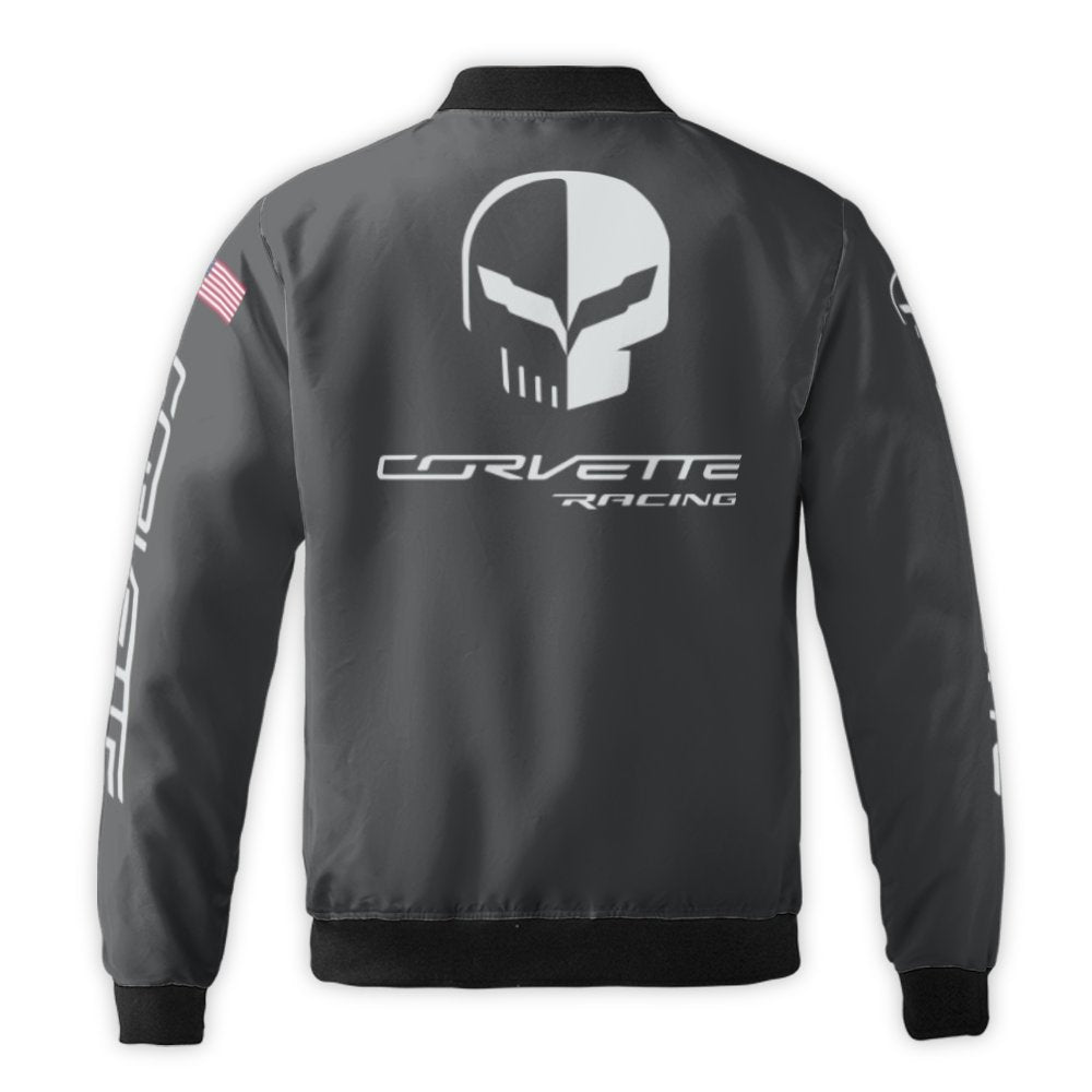 Corvette Racing Bomber Jacket | Jake Skull Graphic | Durable Nylon Outerwear | Premium Motorsport Gift for Sports Car Enthusi