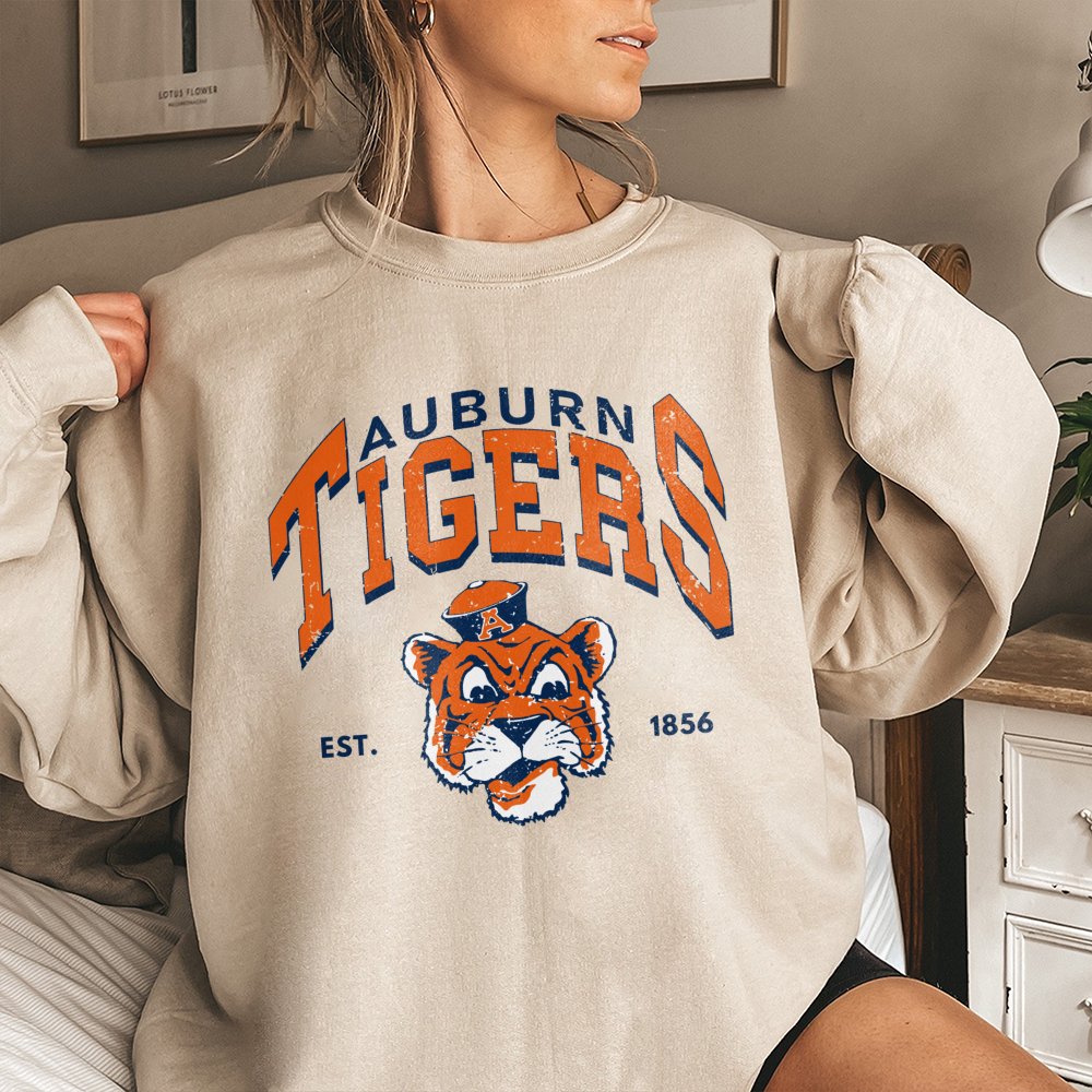 Auburn Tigers Sweatshirt | Vintage Mascot Graphic Apparel | Premium Cotton Blend Crewneck | Gift for AU Alumni and Football F