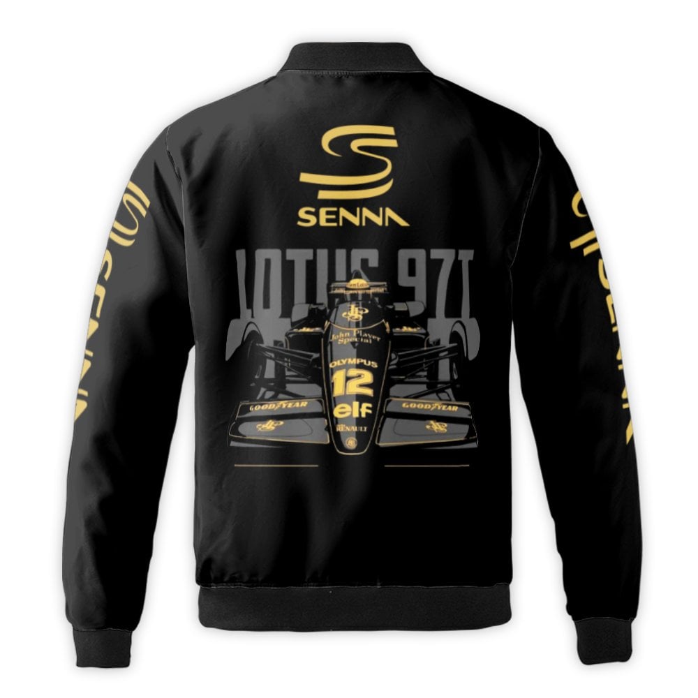 Ayrton Senna Formula 1 Bomber Jacket | Lotus 97T Motorsport Graphic | Durable Nylon Racing Outerwear | Retro F1 Fan Gift for 
