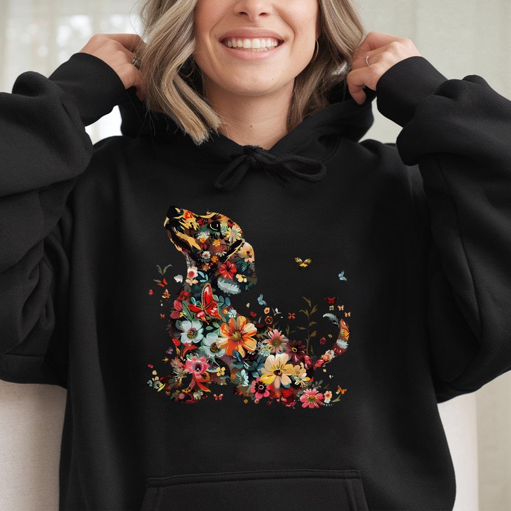 Floral Dachshund Hoodie | Artistic Botanical Dog Art | Premium Cotton Blend Sweatshirt | Unique Gift for Dog Mom and Sausage 